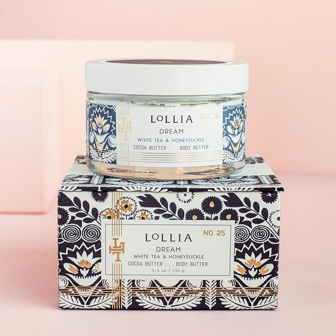LOLLIA Dream Body Butter, 5.5 oz. - White Tea & Honeysuckle Fragrance - Shea Butter & Cocoa Butter, Body Lotion for Women, Hydrating & Smooth Body Moisturizer-FemmiqueWomen