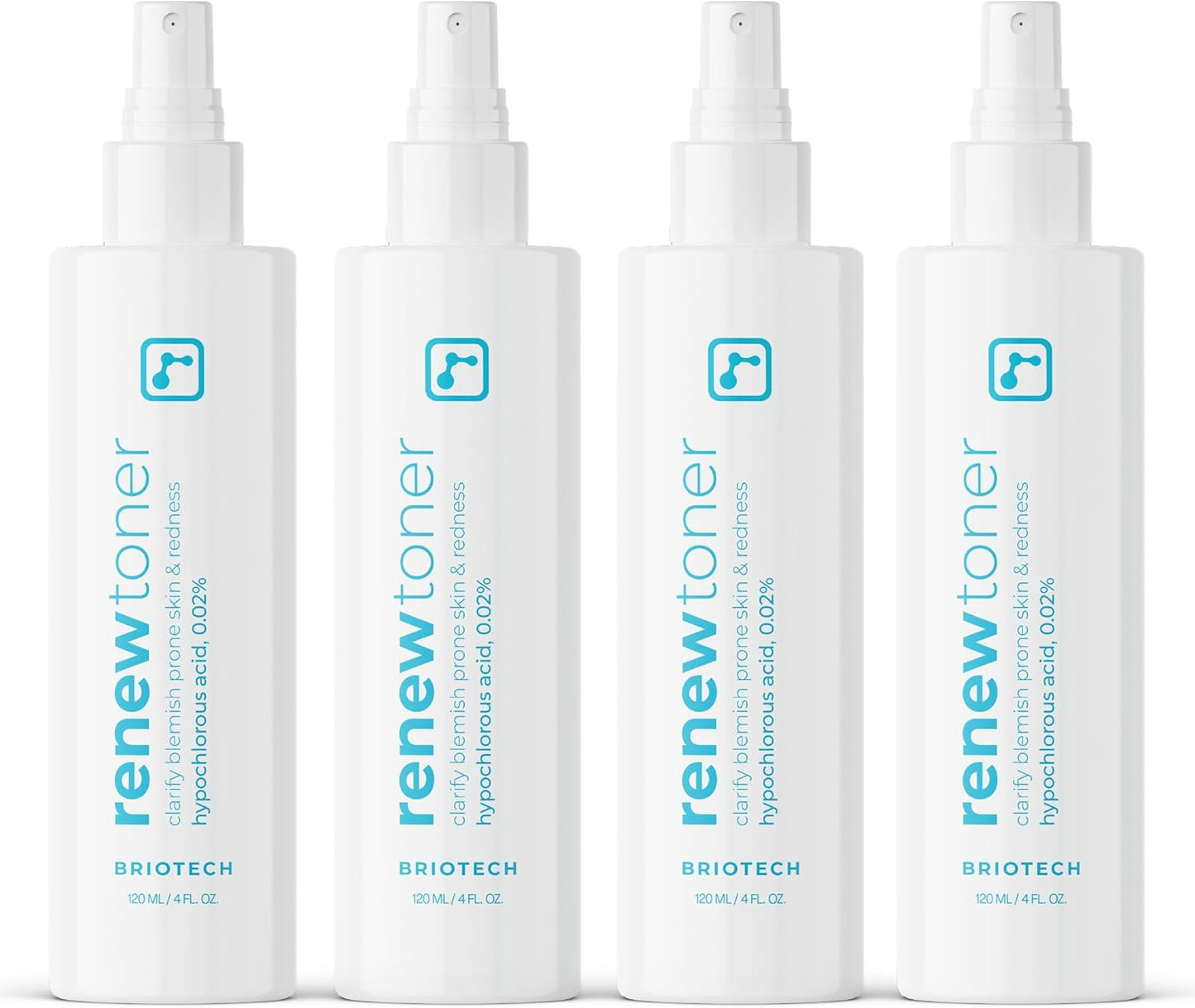 BRIOTECH Renew Toner, Hypochlorous Acid Spray, Minimize Appearance of Blemishes, Soothing Facial Mist for Sensitive Skin, Calm Redness & Bumps, Vegan, 4 fl oz (4 Pack)-FemmiqueWomen