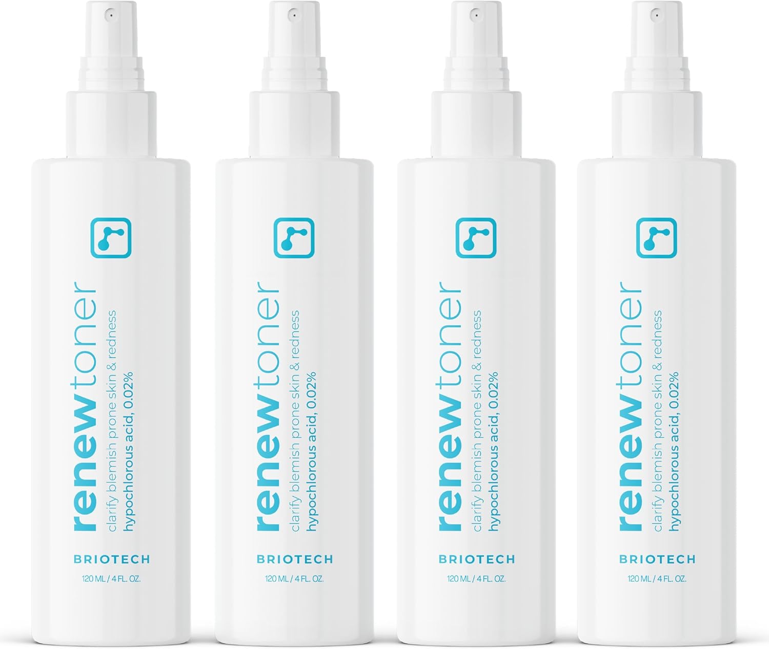 BRIOTECH Renew Toner, Hypochlorous Acid Spray, Minimize Appearance of Blemishes, Soothing Facial Mist for Sensitive Skin, Calm Redness & Bumps, Vegan, 4 fl oz (4 Pack)-FemmiqueWomen