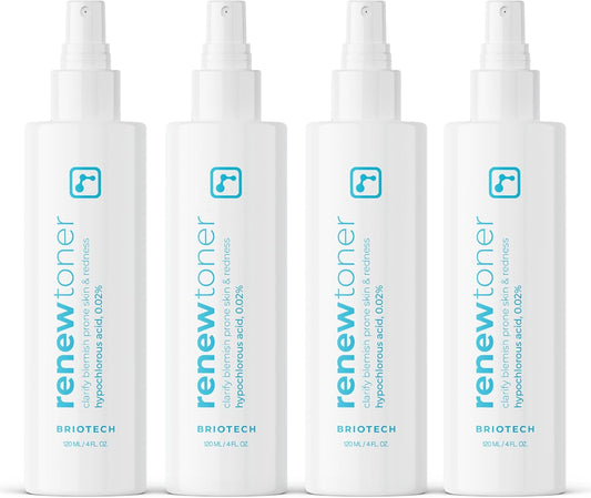 BRIOTECH Renew Toner, Hypochlorous Acid Spray, Minimize Appearance of Blemishes, Soothing Facial Mist for Sensitive Skin, Calm Redness & Bumps, Vegan, 4 fl oz (4 Pack)-FemmiqueWomen