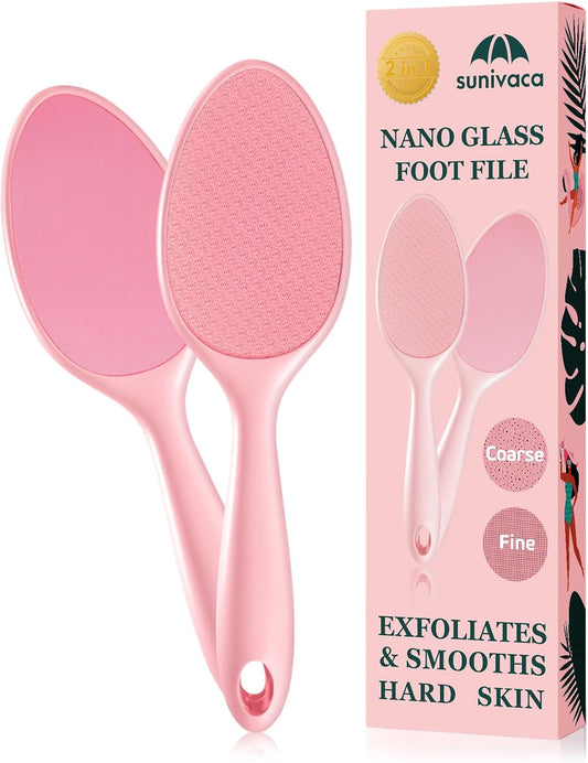 2-Sided Glass Foot File Callus Remover Without Drain Stand (Pink)-FemmiqueWomen