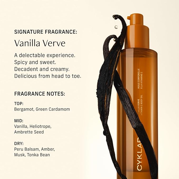 Vitamin C Body Oil for Women and Men. Moisturizing Vanilla Verve Scented Body Serum for Glowing Skin. Nourishing, Hydrating After-Shower and Bath Skin Care Moisturizer, 4.2 Fl Oz-FemmiqueWomen