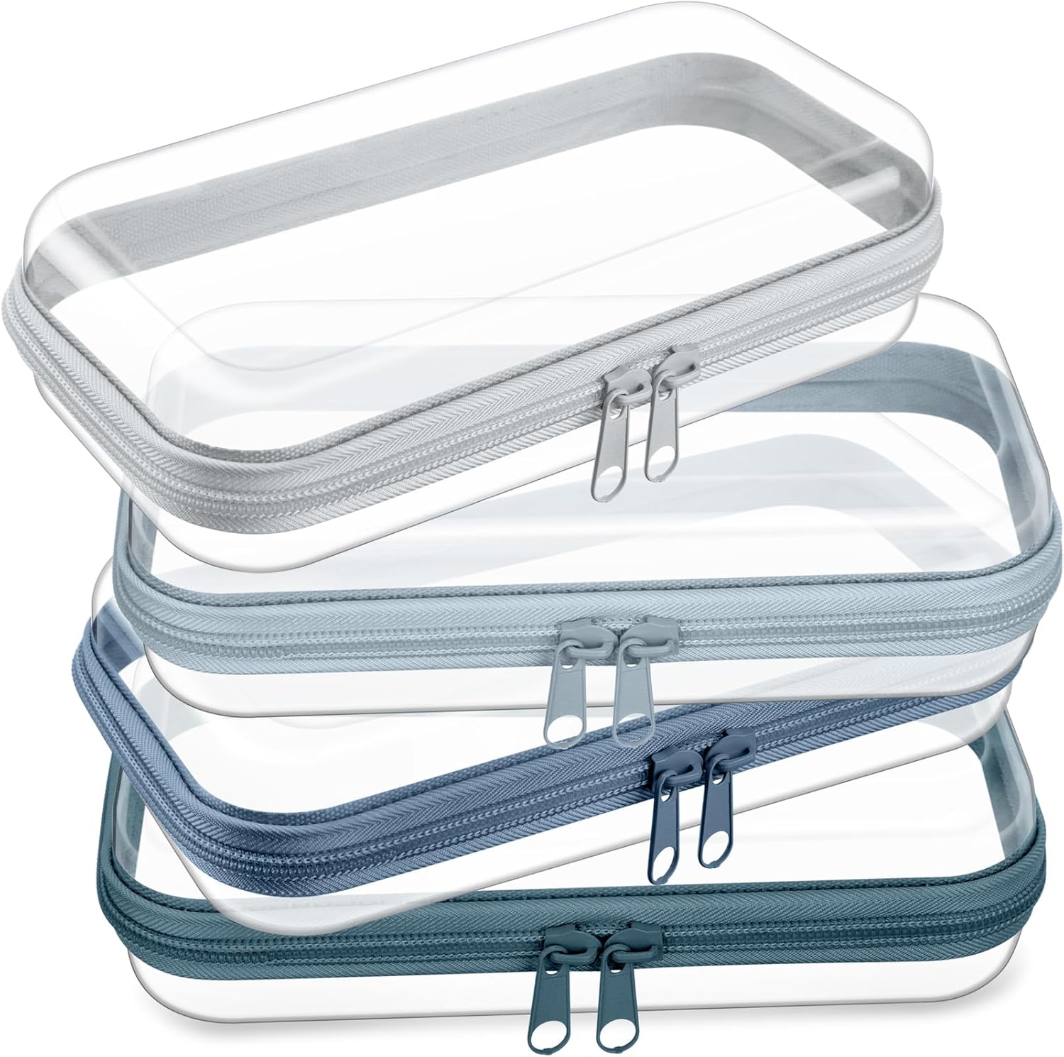 Hoolerry 4 Pcs Hard Clear Zipper Case Makeup Bags Plastic Pencil Pouch Transparent Storage Box Containers for Cosmetics, Snacks, Building Blocks, Puzzles(Morandi,7.5 x 3.9 x 2 in)-FemmiqueWomen