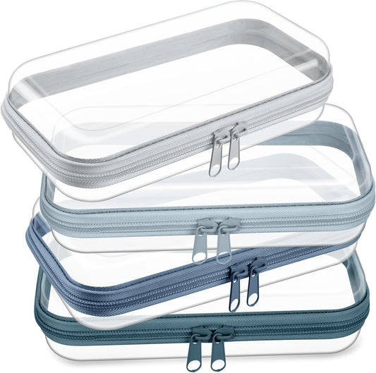 Hoolerry 4 Pcs Hard Clear Zipper Case Makeup Bags Plastic Pencil Pouch Transparent Storage Box Containers for Cosmetics, Snacks, Building Blocks, Puzzles(Morandi,7.5 x 3.9 x 2 in)-FemmiqueWomen