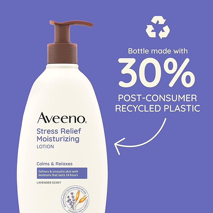 Aveeno Stress Relief Moisturizing Body Lotion with Lavender Scent, Natural Oatmeal to Calm & Relax, Non-Greasy Daily Stress Relief Lotion, 18 fl. oz (Pack of 3)-FemmiqueWomen