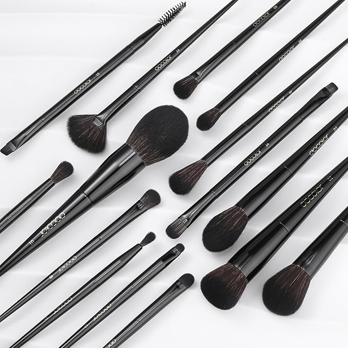 Docolor Makeup Brushes 15Pcs Obsidian Makeup Brush Set Premium Synthetic Powder Kabuki Foundation Contour Blush Concealer Eye Shadow Blending Eyeliner Crease Eyebrow Make Up Brush Kit-FemmiqueWomen