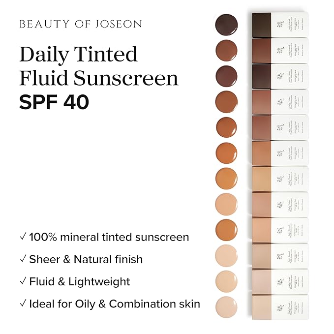 Beauty of Joseon Daily Tinted Fluid Sunscreen 12 Shades for Face Moisturizing Broad Spectrum SPF 40 Korean Skincare 50ml, 1.69 fl.oz #LN110-FemmiqueWomen