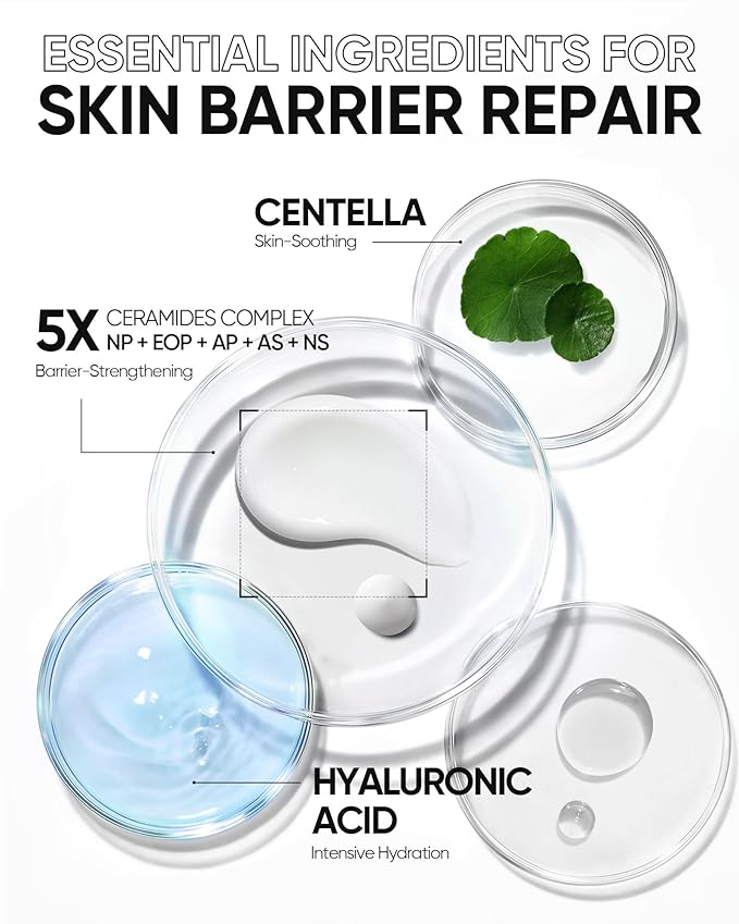 5X Ceramides Moisture Barrier Cream, Hydrating Skin Barrier Repair Face Moisturizer for All Skin Types with Hyaluronic Acid & Centella, Daily Moisturizer, Non-Comedogenic-FemmiqueWomen