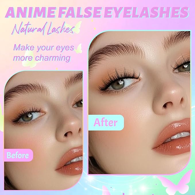 Losha Lashes Wispy Manga Lashes Natural False Eyelashes 9 Pairs Thin Eye Lashes Pack Soft Anime Fake Eyelashes (Manga)-FemmiqueWomen