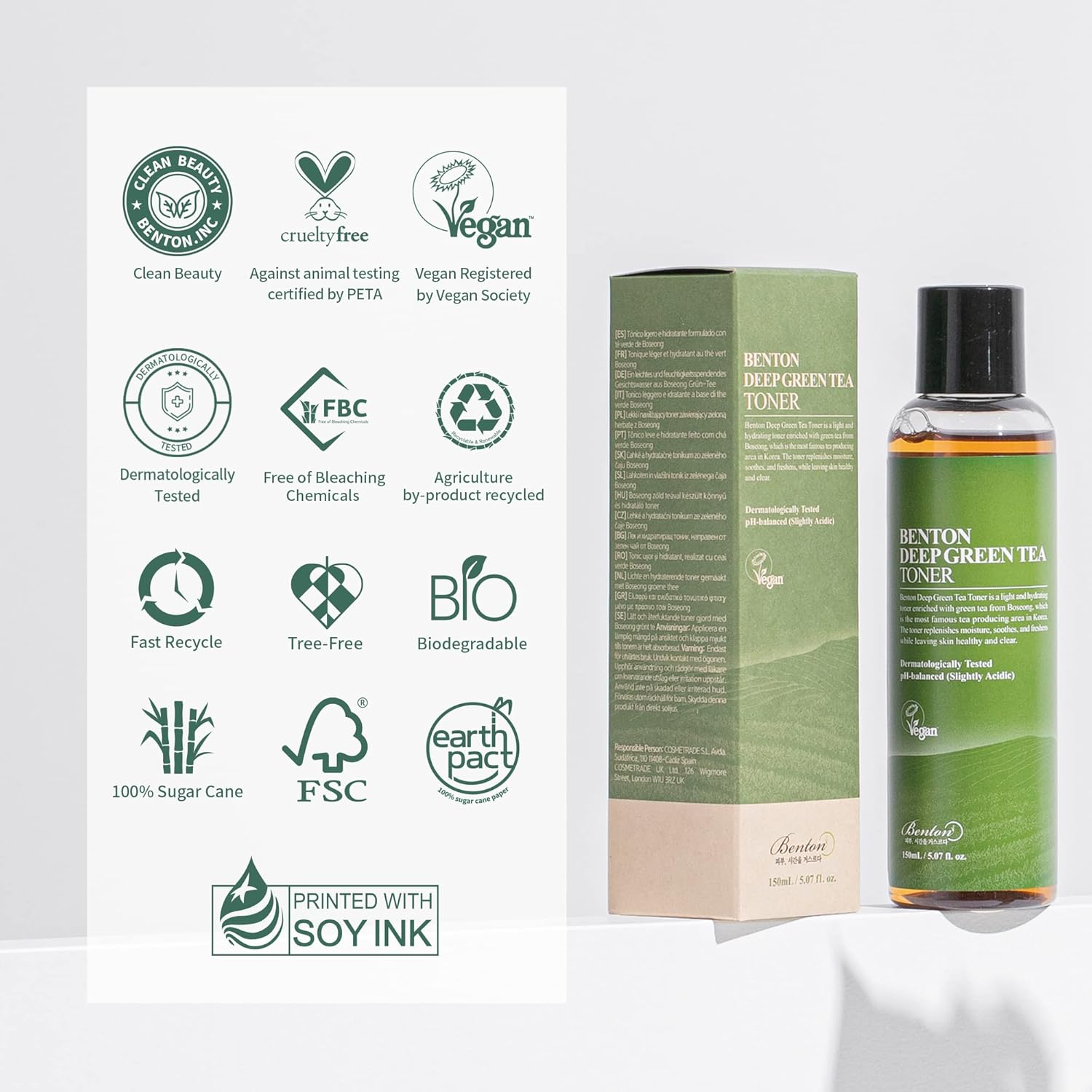 BENTON Deep Green Tea Toner - 150ml (5.07 fl.oz) for Face, Sensitive & Oily Skin-FemmiqueWomen