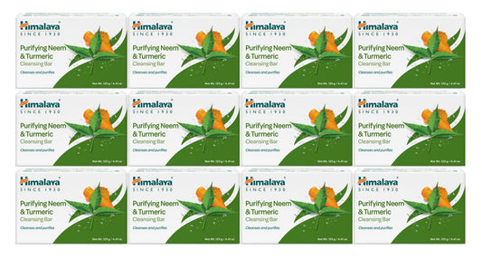 Himalaya Purifying Neem & Turmeric Cleansing Bar, Face and Body Soap for Soft and Clear Skin, 4.41 oz, 12 Pack-FemmiqueWomen