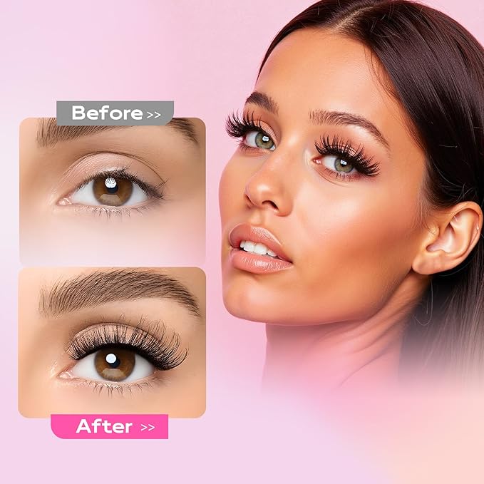 Dramatic Cat Eye Lashes - Fluffy Volume False Eyelashes with Lightweight Comfort, Easy Apply Winged Style (8-16mm), Reusable Glam Lashes for All Eye Shapes, 7 Pairs Full-Strip Lashes-FemmiqueWomen
