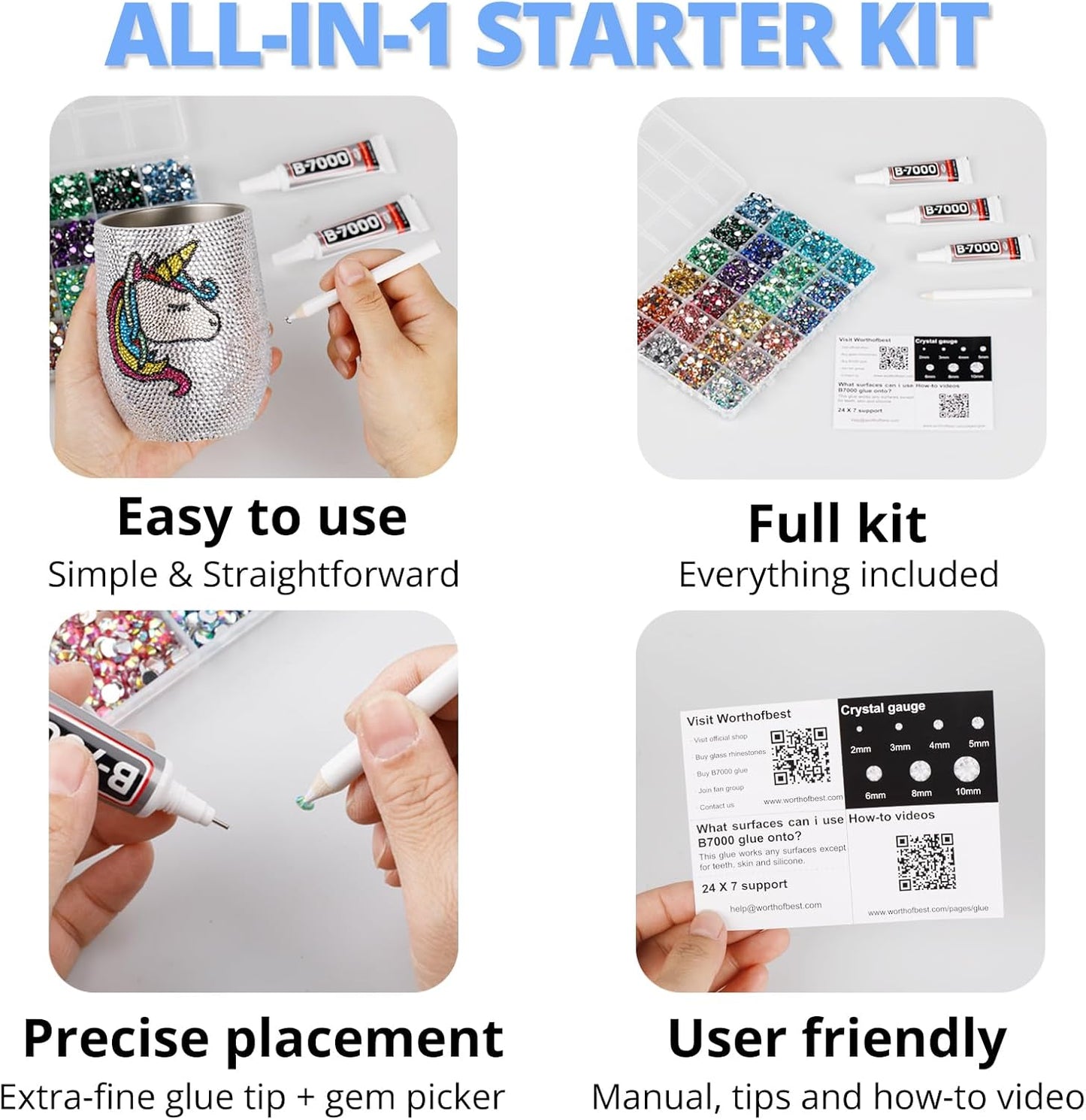 30000Pcs Resin Jelly Rhinestones Set for Crafting Bedazzling, Baby Blue AB Flatback Gems Jewels for Crafts Clothes Shoes Fabric Outfit Nails Makeup, Flat Back Crystal 2-6mm with b 7000 Glue-FemmiqueWomen