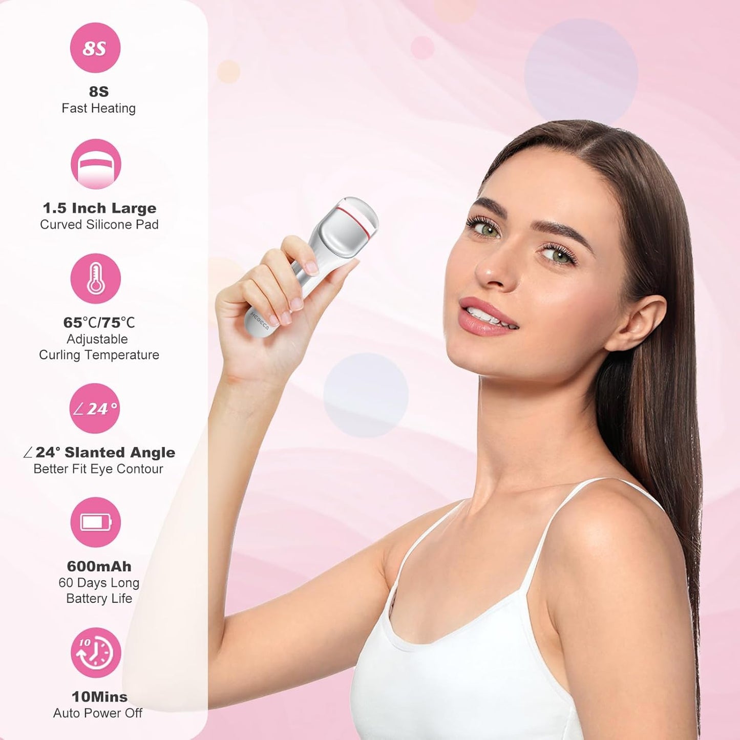 Heated Eyelash Curler Professional - Eye Lashes Curler with Innovative Heating Silicone, Electric Eyelashes Curler with 600mAh Rechargeable Battery EC4001 (White)-FemmiqueWomen