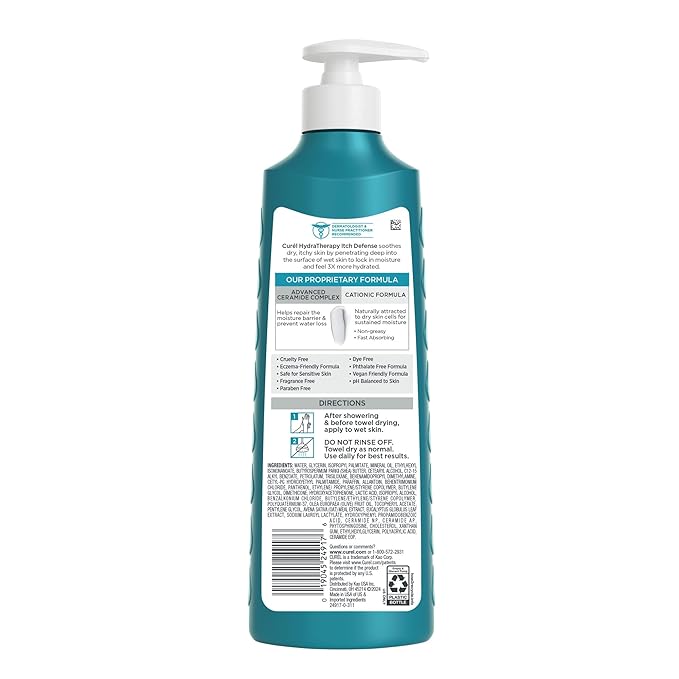 Curel Hydra Therapy In Shower Lotion, Itch Defense Body Moisturizer with Advanced Ceramide Complex, Vitamin E, & Oatmeal Extract, 12 Oz, Pack of 2-FemmiqueWomen