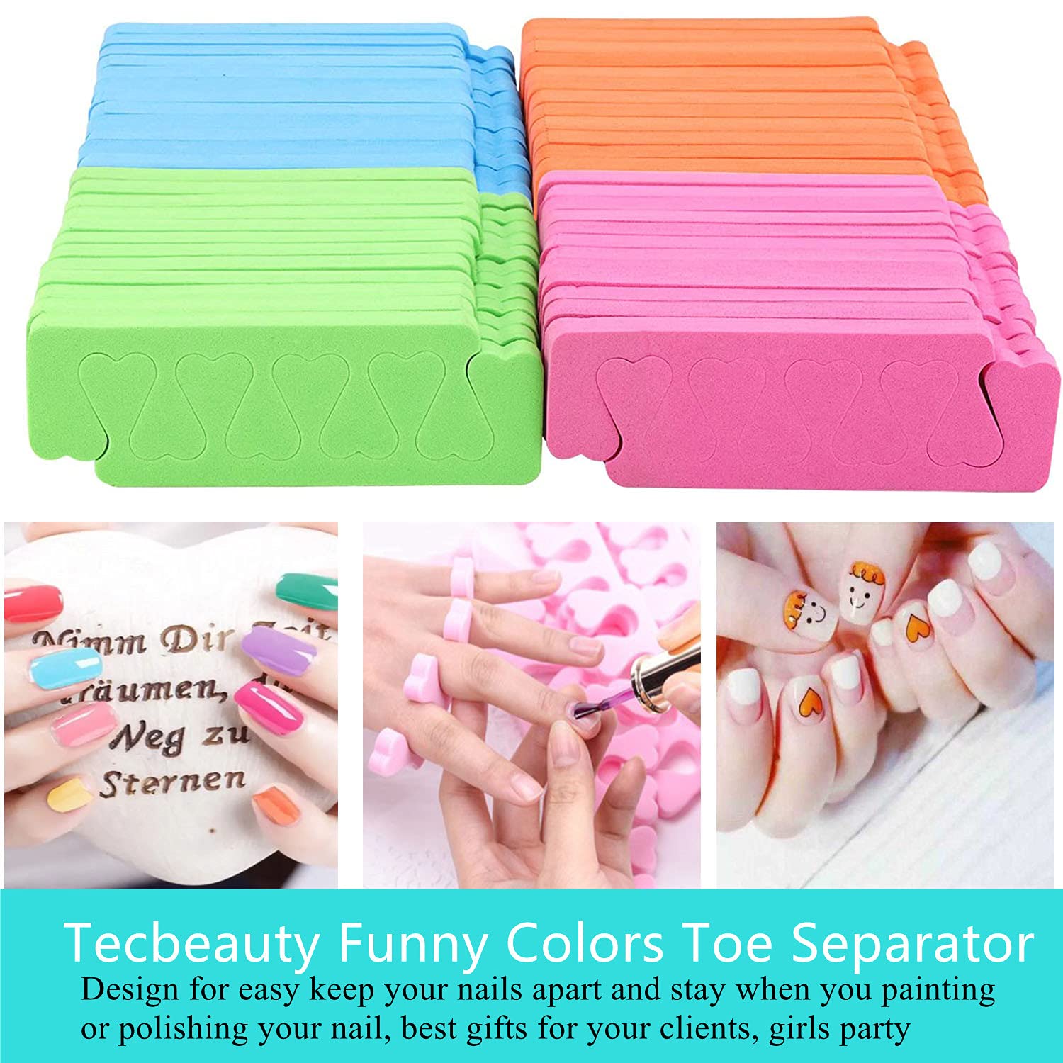 120pcs Toe Separators for Pedicure - Sponge Toe Separator for Nail Polish Party Nail Art Painting Toenails, 4 Funny Colors - Comfy and Soft-FemmiqueWomen