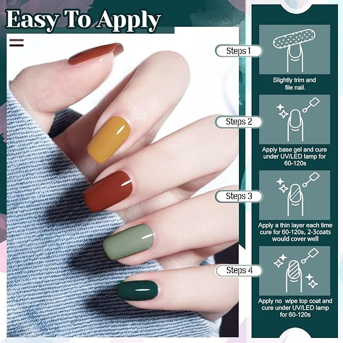 JEWHITENY 45 Pcs Gel Nail Polish Kit, Soak off Nail Lamp Gel Polish Starter Kit with 2pcs Glossy & Matte Top Coat and 2pcs Base Coat Gifts for Women-FemmiqueWomen