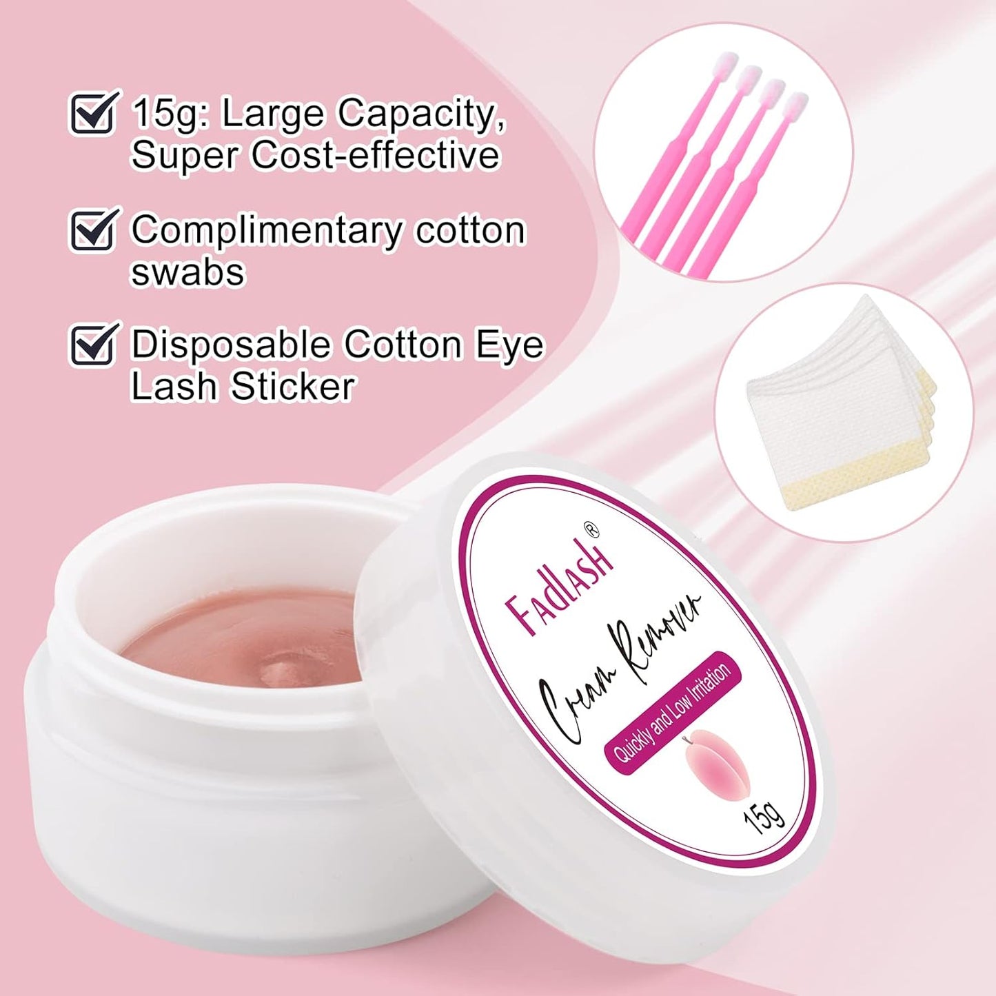 Eyelash Extension Remover 15g Cream Lash Extension Remover Quickly and Low Irritation Lash Remover for Lash Extensions Eyelash Glue Remover for Salon Lash Glue Remover by FADLASH (Peach)-FemmiqueWomen