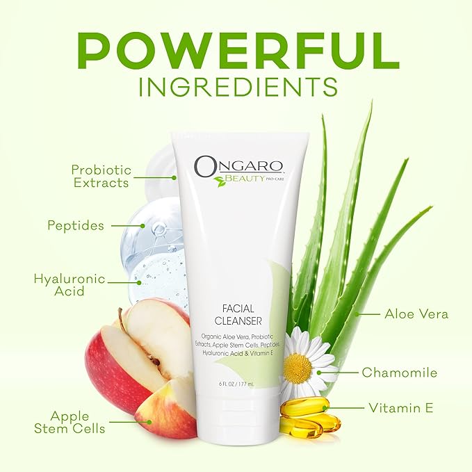 Ongaro Beauty Hydrating Face Cleanser, Gentle Facial Cleanser with Organic Aloe Vera for Normal, Oily, Sensitive and Dry Skin, Facial Wash with Hyaluronic Acid and Vitamin E, 6 fl oz-FemmiqueWomen