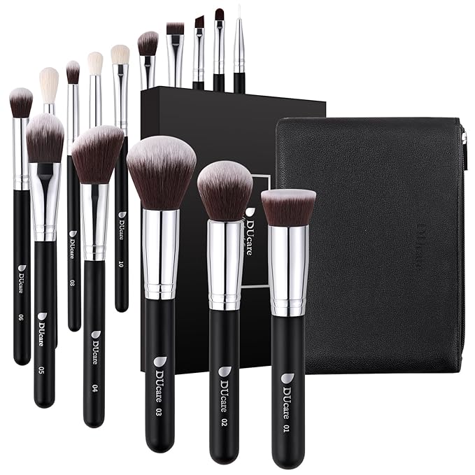 DUcare 15pcs Classic Black Makeup Brush Set with Bag Professional Soft Synthetic Foundation, Blending, Eyeshadow, Powder, Concealer Brushes for Flawless Makeup Application-FemmiqueWomen