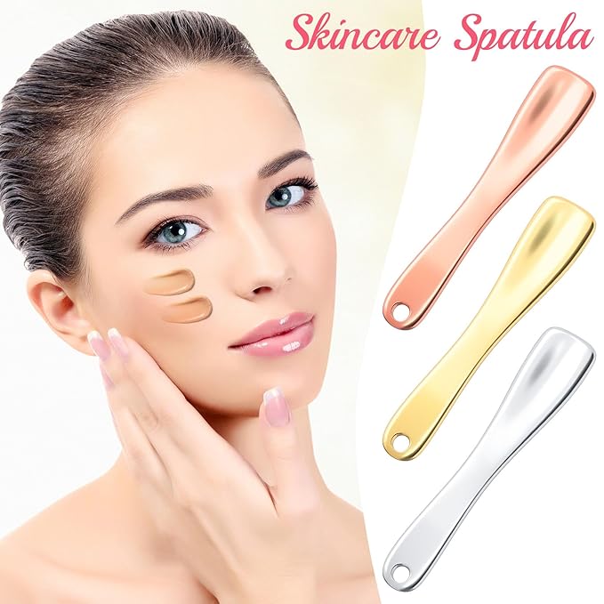 3 Pcs Facial Spatula Sticks Mini Metal Makeup Spatulas Tiny Skincare Cosmetic Spoons Reusable Face Eye Cream Lotion Applicator Tools Facial Massage Sticks for Women Girls-FemmiqueWomen