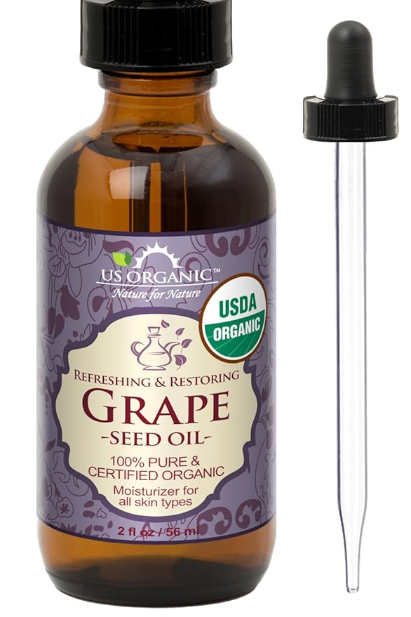 US Organic Grape Seed Oil, USDA Certified Organic, 100% Pure & Natural, Cold Pressed Virgin, Unrefined, in Amber Glass Bottle w/Glass Eye dropper for Easy Application (2 oz (56 ml))-FemmiqueWomen