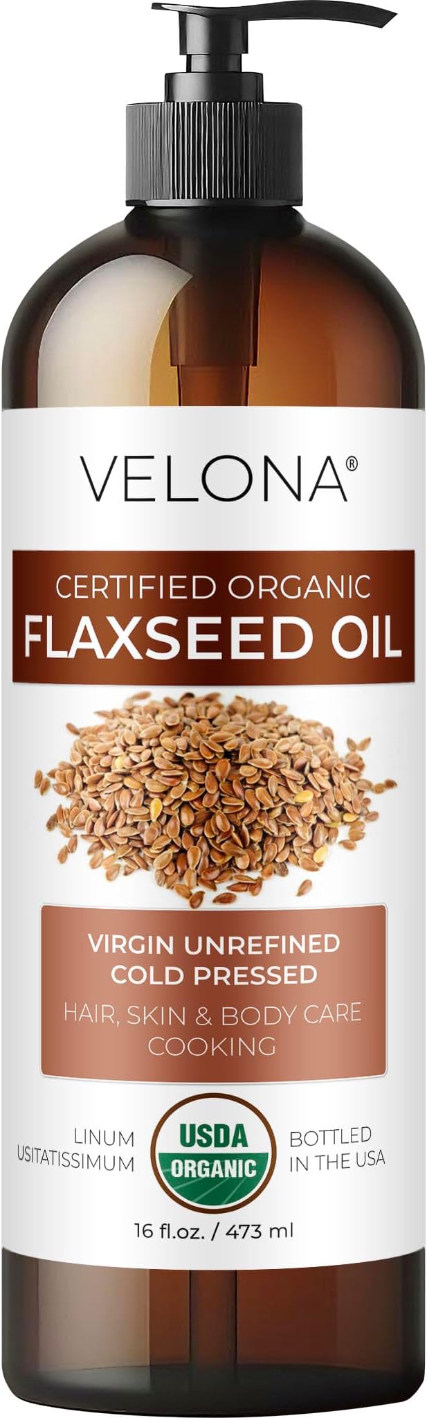velona USDA Certified Organic Flaxseed Oil - 16 Fl Oz | 100% Pure and Natural Carrier Oil | Unrefined, Cold Pressed |Body, Face & Skin Care | Use Today - Enjoy Results…-FemmiqueWomen