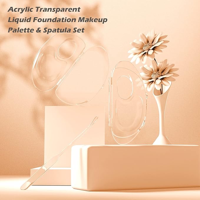 180 Degree Folding Acrylic Makeup Mixing Palette, Plastic Foundation Makeup Facial Palette with Felt Bag, Transparent Spatula Tool for Eyeshadow Liquid Foundation Cosmetic Pigment Mixing-FemmiqueWomen