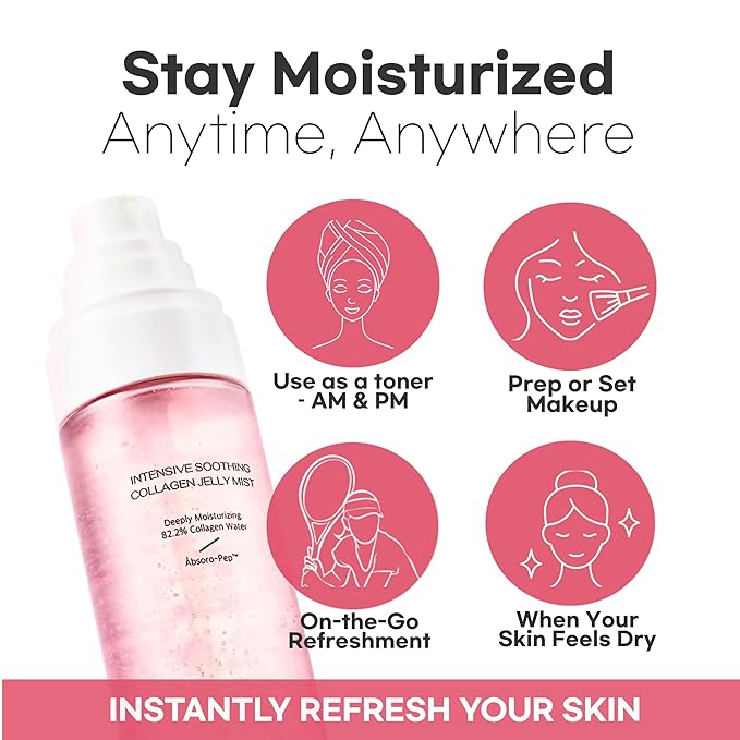 Intensive Soothing Collagen Jelly Mist, Deep Hydration, Elasticity, Moisturizer, Glow & Dewy, Face mist, Spray, Hyaluronic Acid, Lightweight Gentle for All Skin, Korean Skin Care 3.38 fl oz-FemmiqueWomen