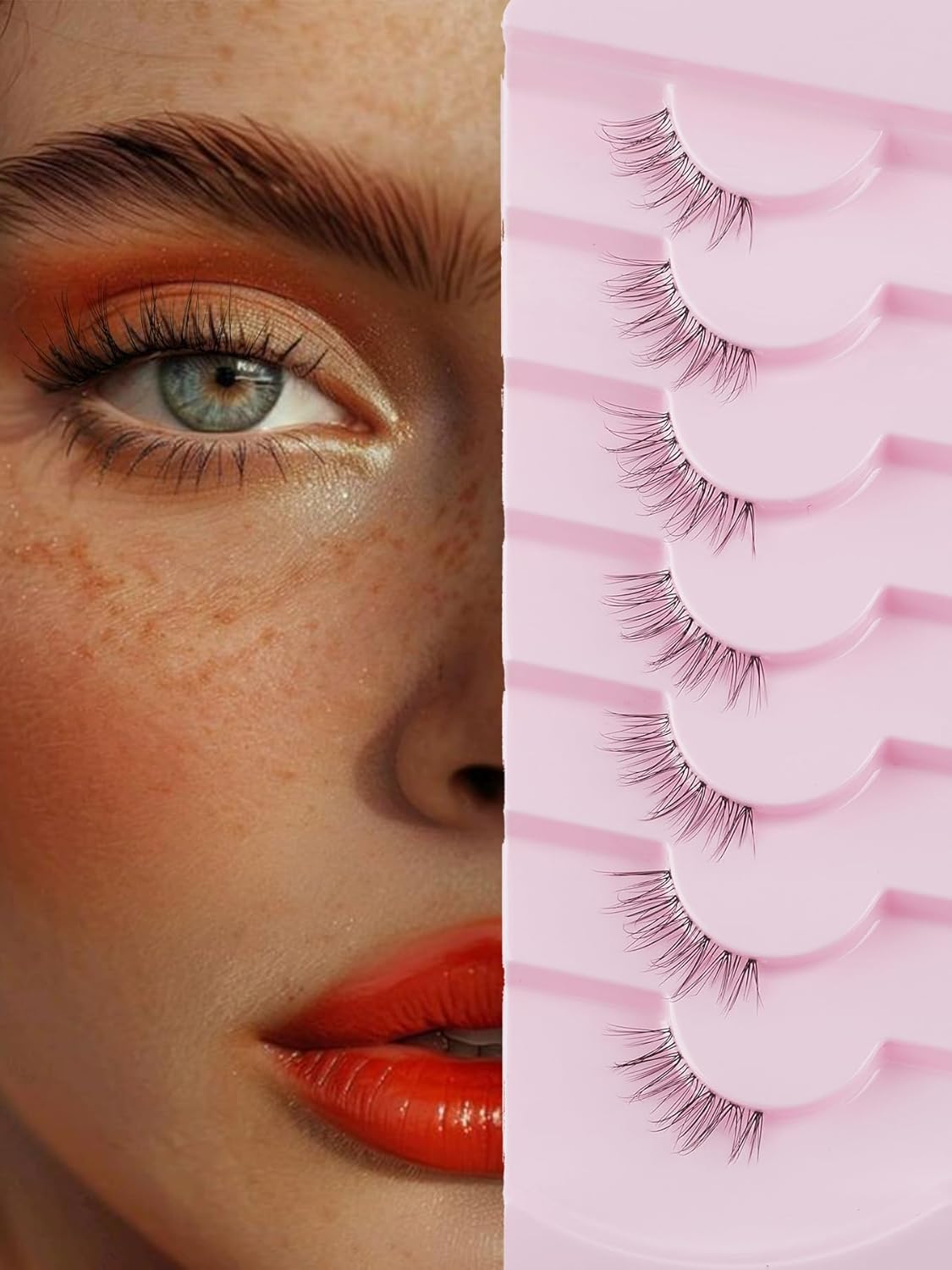 Natural Half Lashes Cat Eye Eyelashes 13MM False Eyelashes Natural Corner Lashes Wispy 3D Volume Half Eyelashes Pack with Thin Cotton Band 3/4 Lashes Extension 7 Pair Siligli-FemmiqueWomen