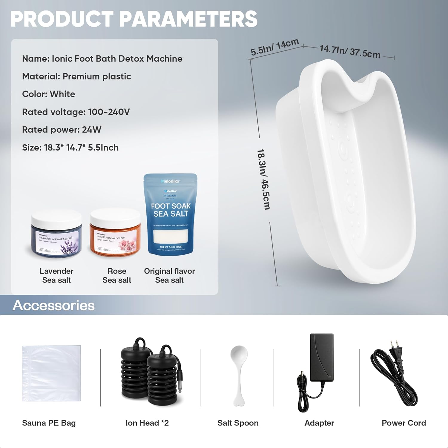 Ionic Foot Bath Detox Machine, Premium Ion Foot Spa for Home Use, Includes 3 Sea Salts (Original/Rose/Lavender), Basin, 2 Ion Arrays & Accessories, Perfect for Parents/Seniors/Partner/Self-FemmiqueWomen