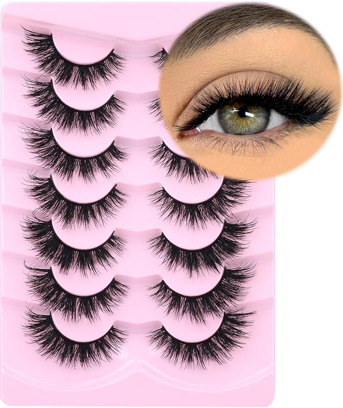 Mink Lashes Natural Look False Eyelashes Wispy Cat Eye Flat Lashes 3D Mink Lashes Natural Fake Lashes 15mm Strip Lashes Pack 7 Pairs by Kiromiro-FemmiqueWomen