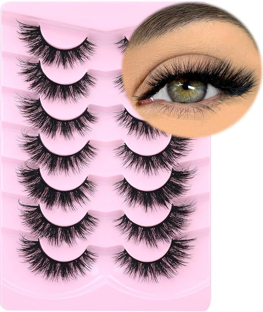 Mink Lashes Natural Look False Eyelashes Wispy Cat Eye Flat Lashes 3D Mink Lashes Natural Fake Lashes 15mm Strip Lashes Pack 7 Pairs by Kiromiro-FemmiqueWomen