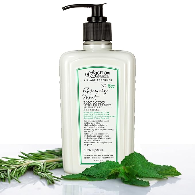C.O. Bigelow Rosemary Mint Body Lotion, Village Perfumer Moisturizing Body Lotion with Aloe Vera, Borage Oil & Olive Oil, 10 Fl Oz-FemmiqueWomen