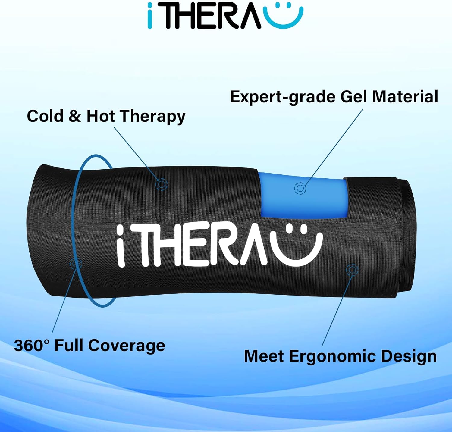iTHERAU Knee Ice Pack Wrap, Reusable Gel Cold Pack with Cold/Hot Therapy, Cold Compression Sleeve for Elbow, Knee, Calf & Ankle for Pain Relief, Swelling, Surgery, Sports Injuries -Black, L-FemmiqueWomen