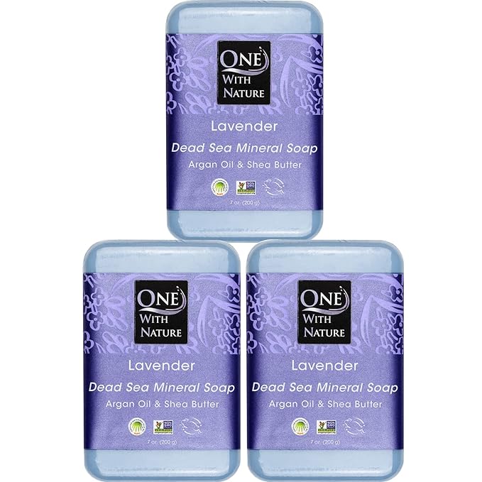 One With Nature Dead Sea Salt Lavender Soap 7oz 3-Pack – Soothing and Exfoliating Soap Bar with Dead Sea Minerals for Face & Body, for Men & Women-FemmiqueWomen