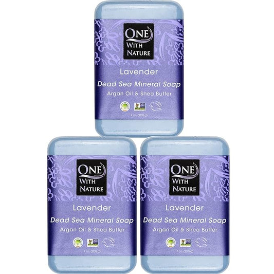 One With Nature Dead Sea Salt Lavender Soap 7oz 3-Pack – Soothing and Exfoliating Soap Bar with Dead Sea Minerals for Face & Body, for Men & Women-FemmiqueWomen