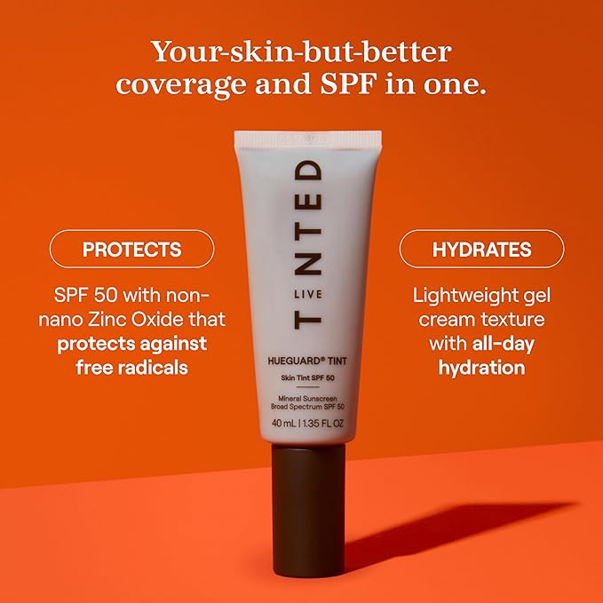 Live Tinted Hueguard Skin Tint SPF 50 - Tinted Mineral Sunscreen with Light-Medium Buildable Coverage With a Hydrating and Radiant Finish - Water and Sweat Resistant, 1.35 fl oz - Shade 04-FemmiqueWomen