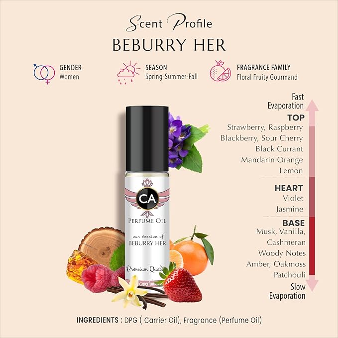 CA Perfume Club Impression of Beburry Her For Women Replica Body Oil Alcohol-Free Grand Quality Fragrance 0.3 Fl Oz/10ml-FemmiqueWomen