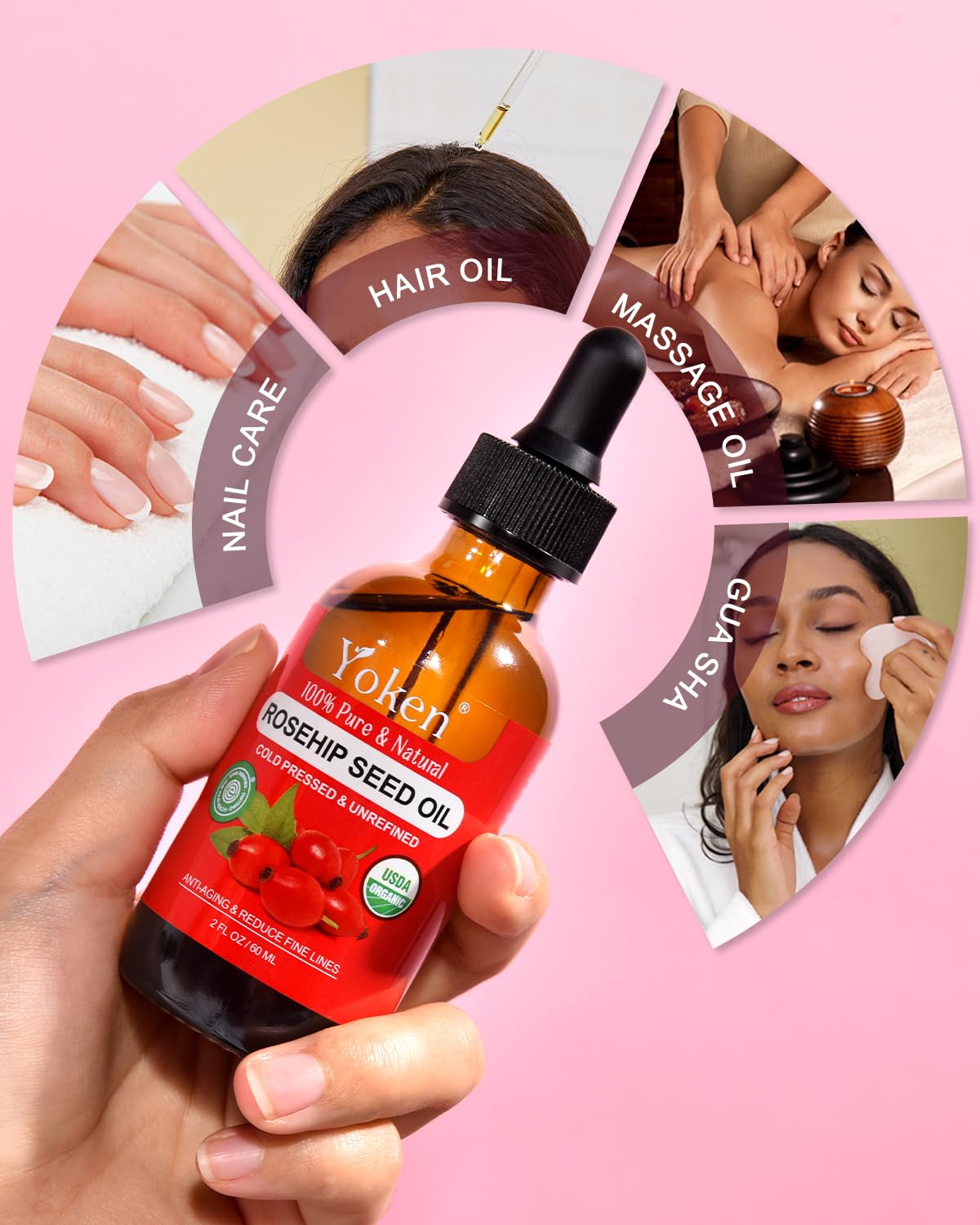 Organic Rosehip Seed Oil for Face,100% USDA Pure Rosehip Oils for Skin,Scars,Hair & Nails.2 fl Oz Cold Pressed Rose HIPS Oils for Skin Care, Anti-Aging, Scar Treatment, GUA SHA Massage Carrier Oil-FemmiqueWomen