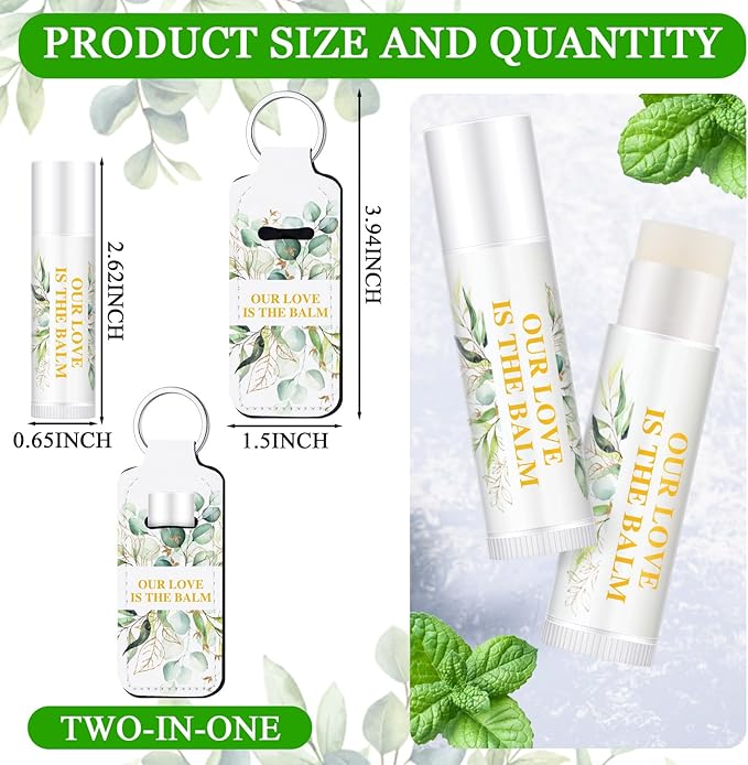 18 Sets Baby Shower Bridal Shower Favors for Guests Bulk Lip Balm and Lipstick Holder Keychains Set Baby Shower Bridal Shower Goodies Bags Thank You Gifts for Guests(Eucalyptus Wedding)-FemmiqueWomen