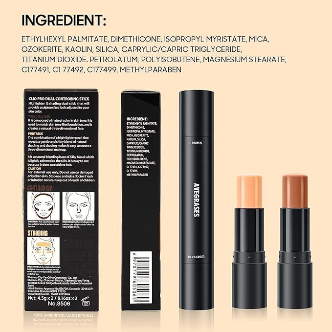2023 Upgrade Contour Stick, 2 Colors Double-end Contour Highlighter Stick Contour Stick Face Highlighter Contour Makeup Contouring Sticks Cream Concealer (Natural, Netural Coffee)-FemmiqueWomen