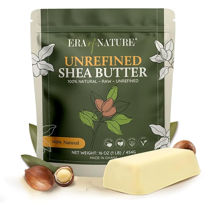 era of nature Organic Unrefined Raw African Ivory White Shea Butter 16oz - Moisturizing Raw Shea Butter Bar for Skin & Hair, DIY Lip Balm Base, Cream, Soap & Lotion Making Supplies Kit, Skincare-FemmiqueWomen