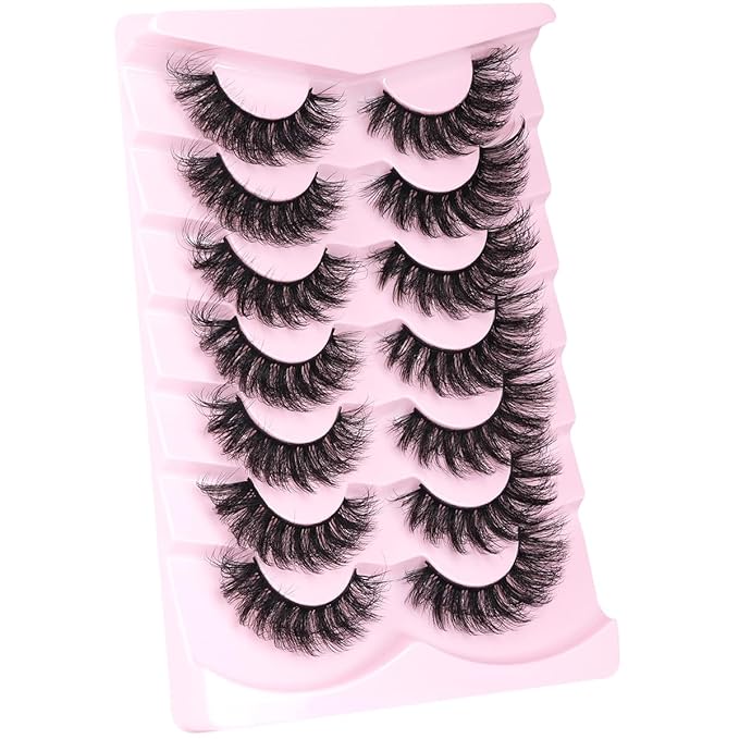 Mink Lashes Fluffy D-Curl False Eyelashes 20mm Long Volume Lashes That Look Like Extensions Cat Eye Fake Lashes Faux Mink Strip Lashes Pack 7 Pairs-FemmiqueWomen