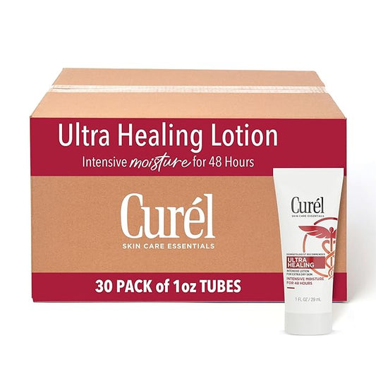 Curel Ultra Healing Intensive Fragrance-Free Lotion For Extra-Dry Skin, Dermatologist Recommended, Ideal for Sensitive Skin, Cruelty Free, Paraben Free, 1 Oz, Pack of 30-FemmiqueWomen