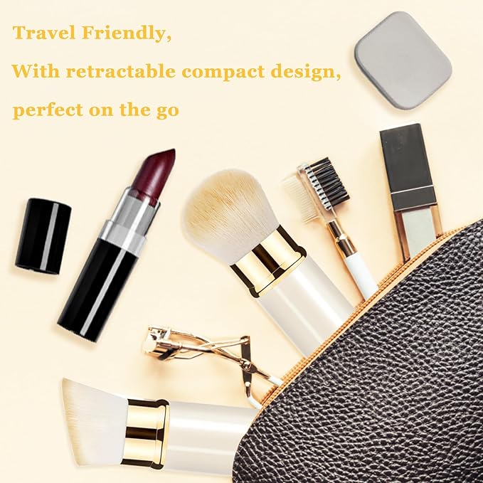 Makeup Brush, Retractable 2 Pack Travel Kabuki Powder Makeup Brush, Foundation Face Blush Brushes for Blending Liquid, Blush, Bronzer, Buffing, Sunscreen,Flawless Cosmetics-FemmiqueWomen