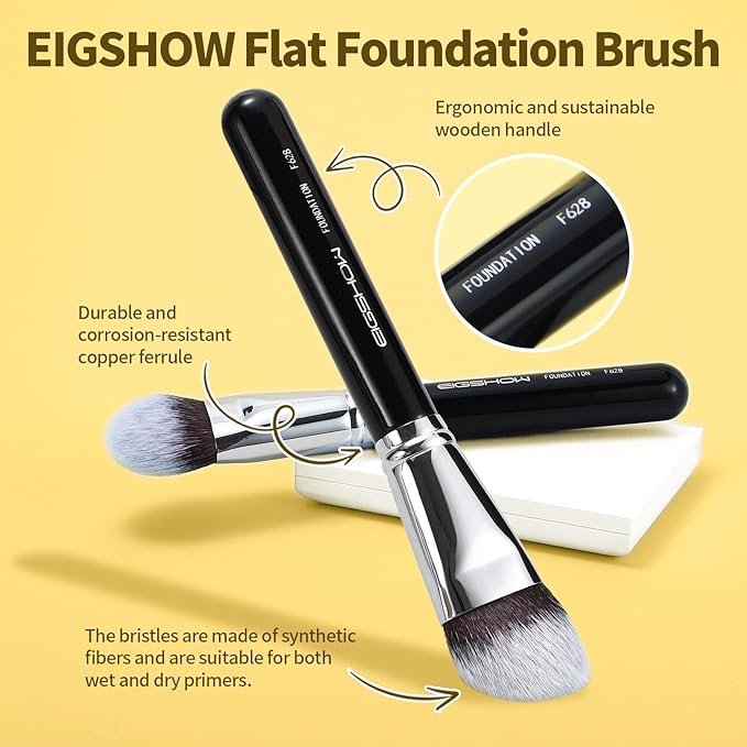 EIGSHOW Flat Foundation Brush, Large Face Makeup Brush with Soft Dense Synthetic Bristles for Blending Liquid Cream Powder (F628)-FemmiqueWomen