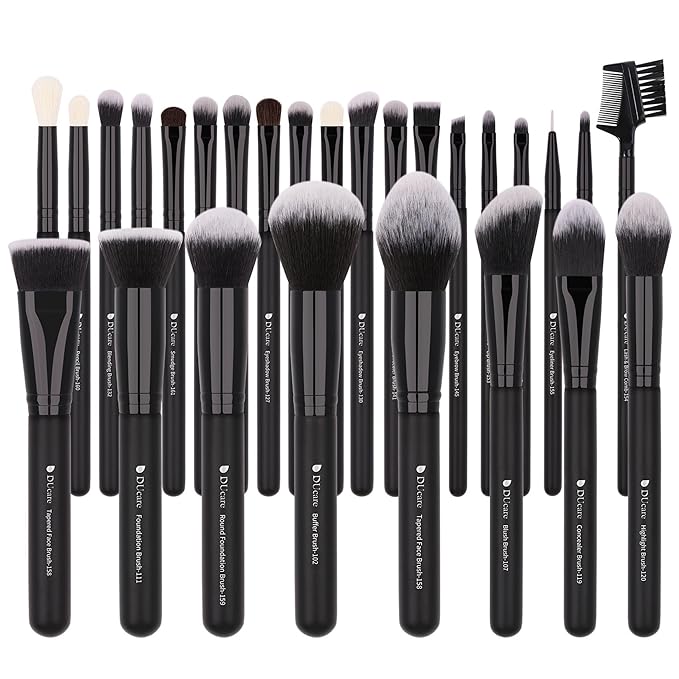 DUcare 27Pcs Makeup Brush Set Black Professional Premium Cosmetic Brushes for Foundation, Concealer, Eyeshadow, Blending, Powder, Contouring-FemmiqueWomen