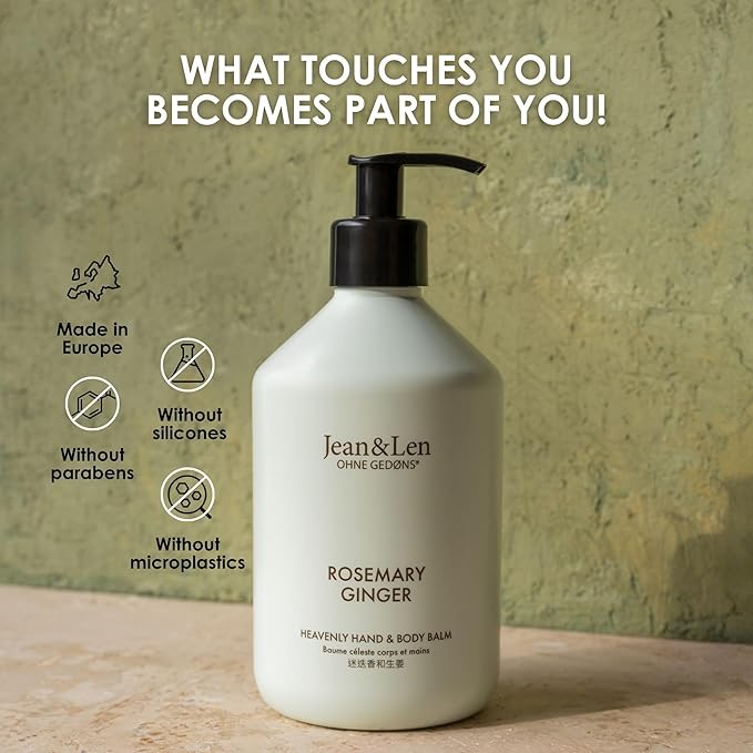 Jean & Len Heavenly Hand & Body Balm Rosemary & Ginger, for a fragrant care experience, with organic argan oil and shea butter, minimalistic bottle, without parabens & silicones, 16.91 Fl. Oz.-FemmiqueWomen