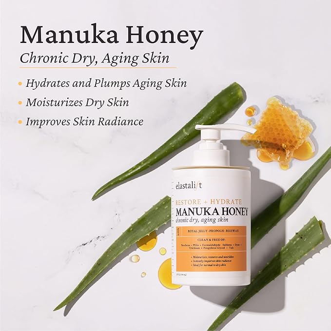 Elastalift Manuka Honey Cream Face Moisturizer & Body Butter Lotion For Dry Skin | Firming & Hydrating Miracle Balm Skin Care Moisturizing Lotion For Women, Wrinkles, & Sun Damaged Skin, 15 Fl Oz-FemmiqueWomen